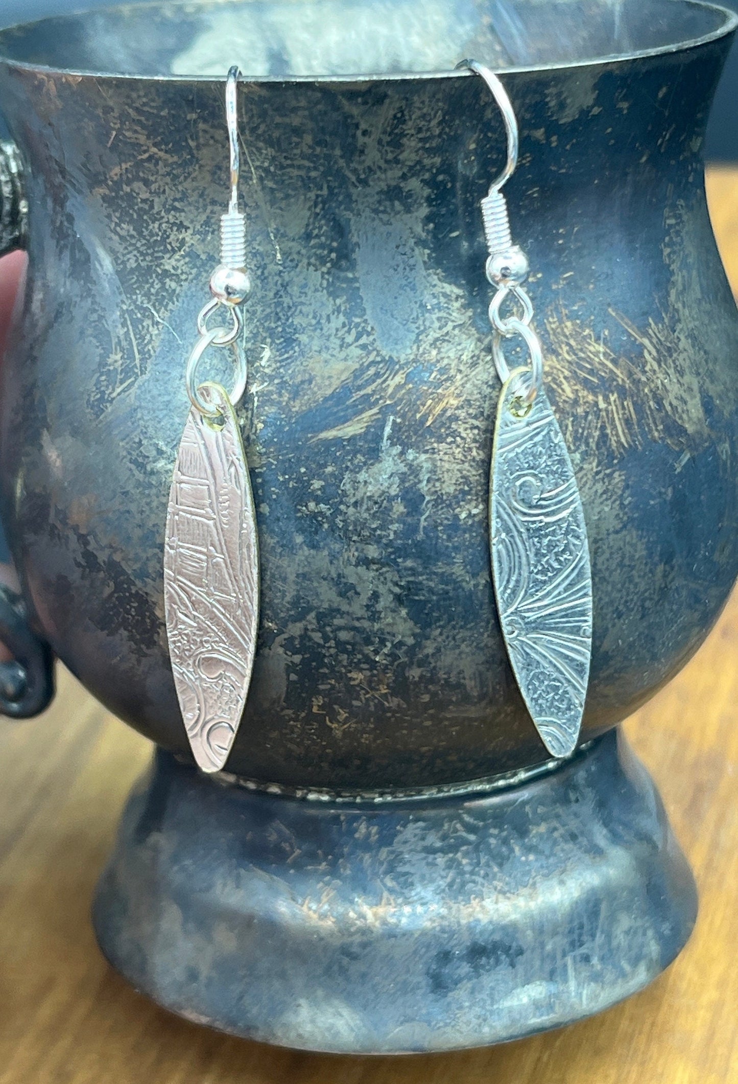 Silver drop earrings upcycled from vintage silver plated trays, Silverware Jewelry, Unique Gift for her, Silver Drop Earrings