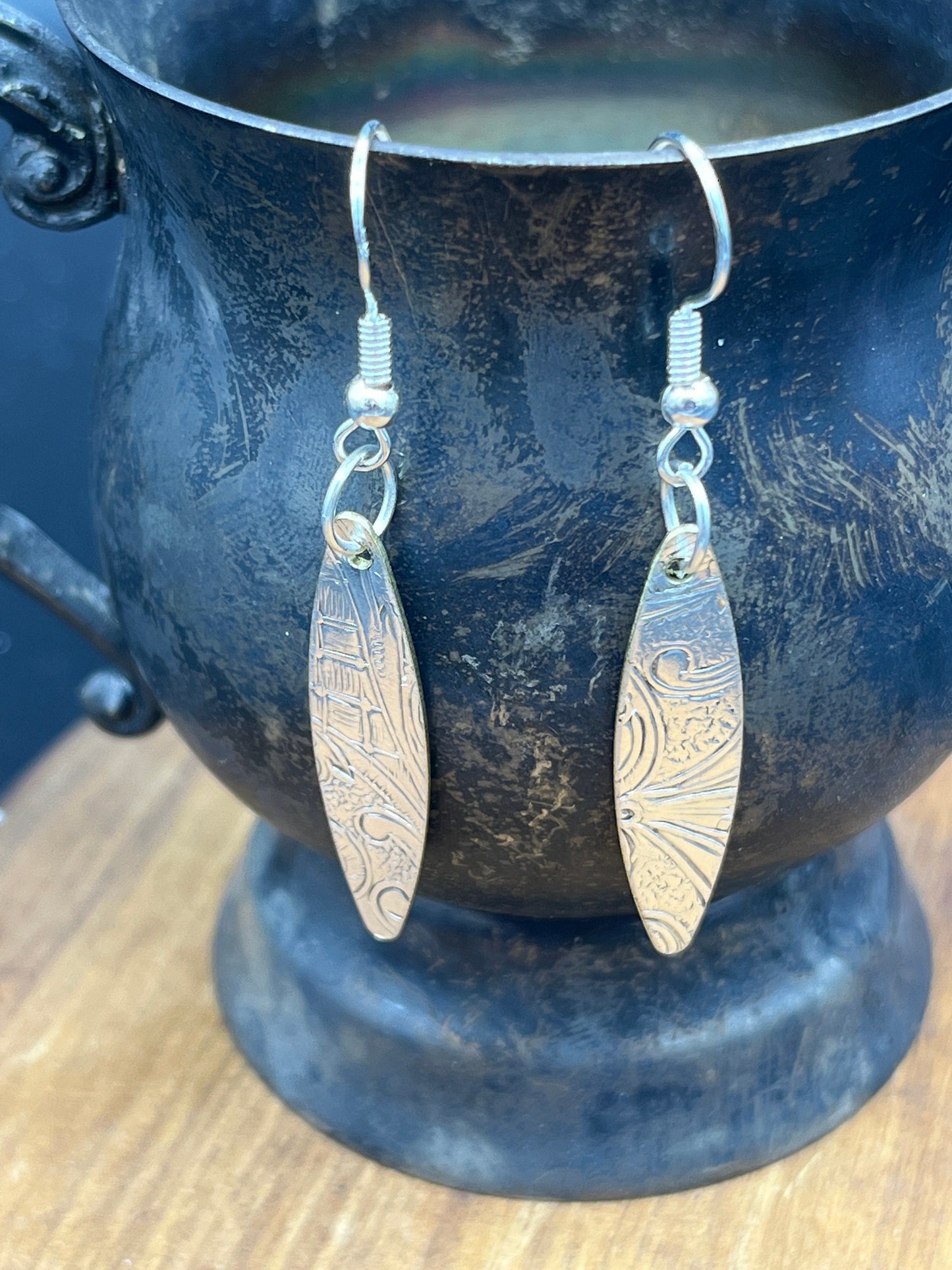 Silver drop earrings upcycled from vintage silver plated trays, Silverware Jewelry, Unique Gift for her, Silver Drop Earrings