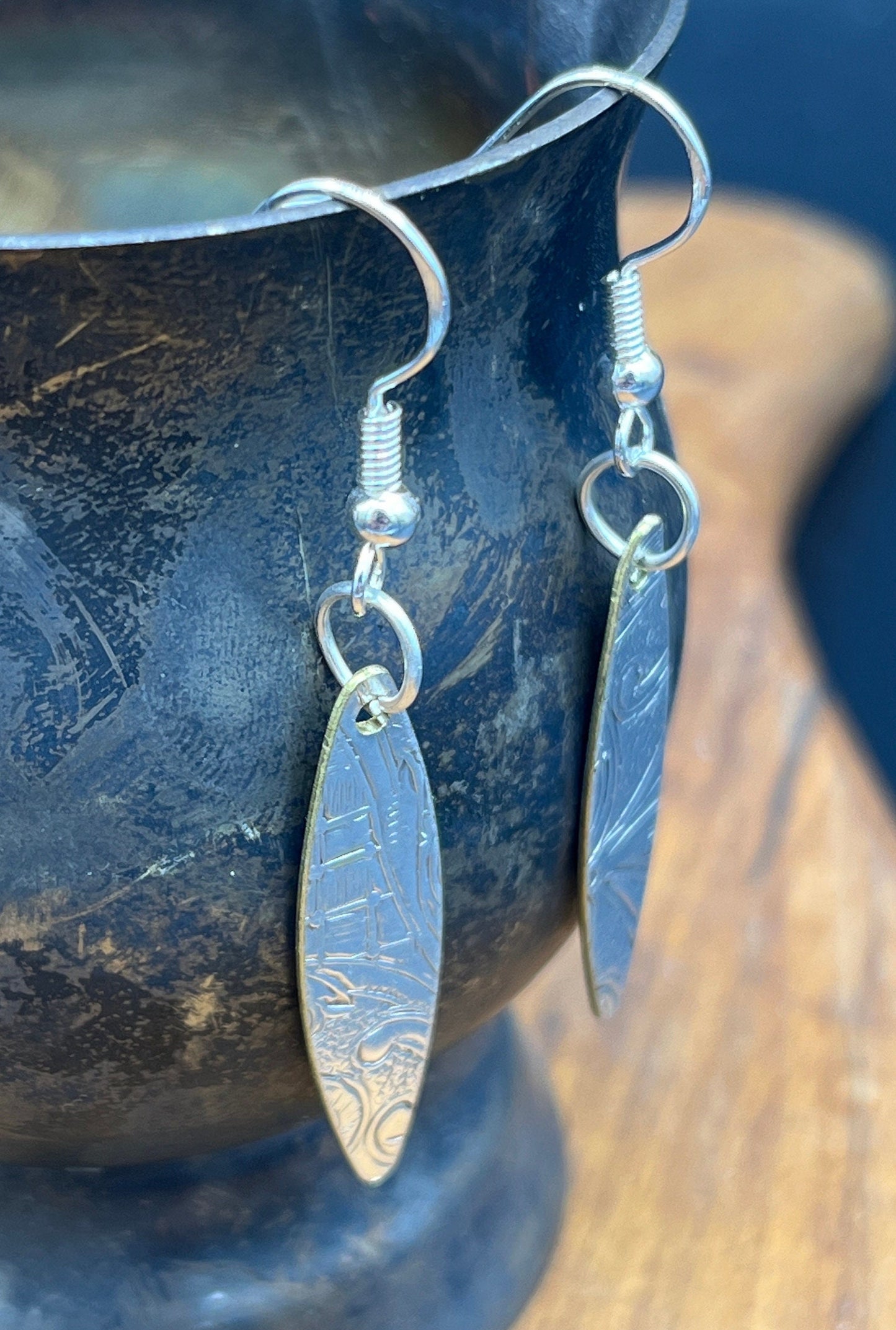 Silver drop earrings upcycled from vintage silver plated trays, Silverware Jewelry, Unique Gift for her, Silver Drop Earrings
