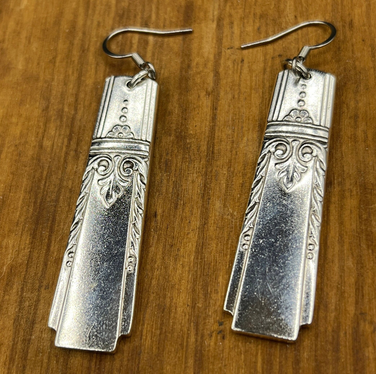Silver Drop Earrings made from Vintage Spoon ends, Silverware Jewelry, Unique Gift for her