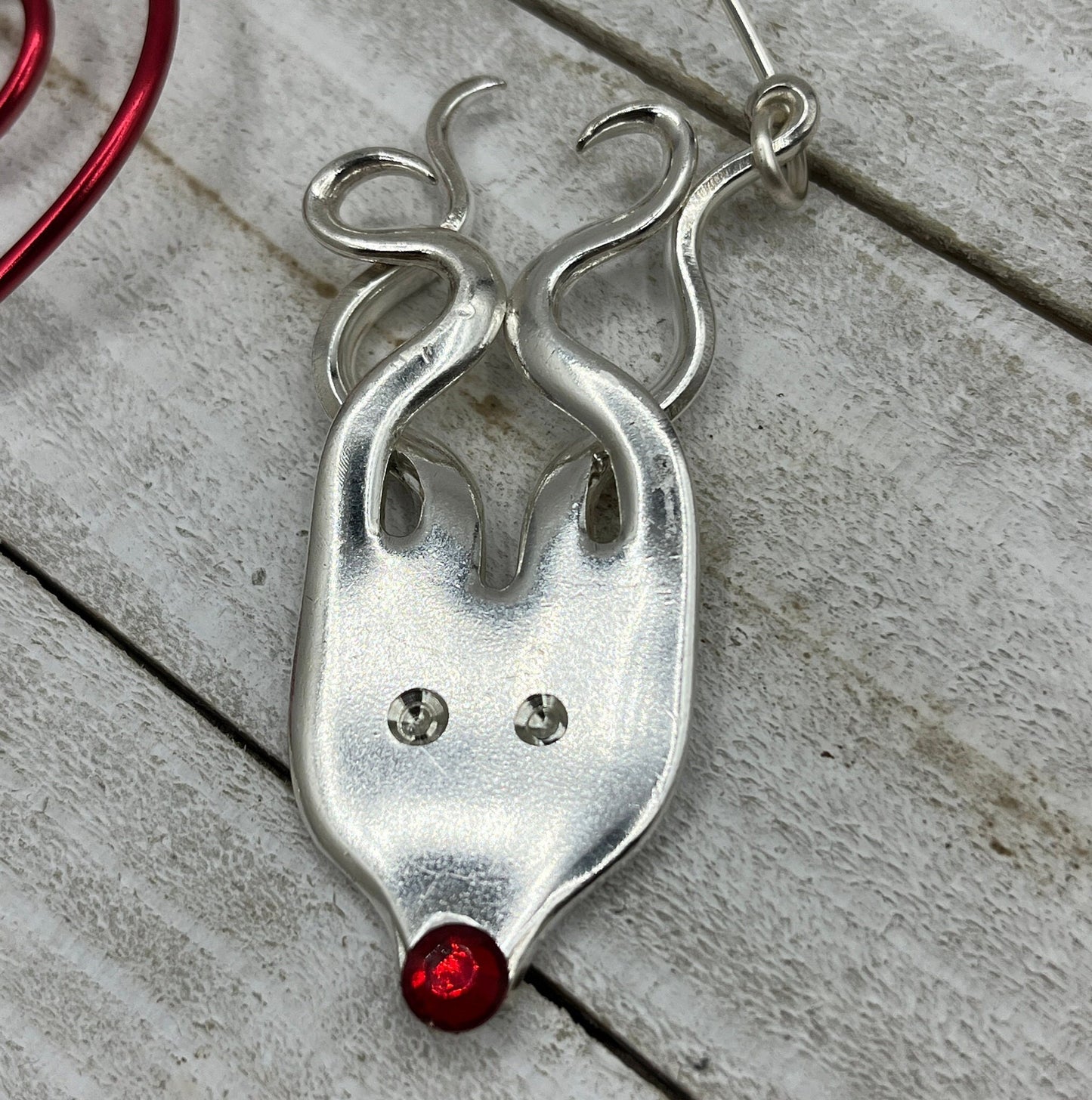 Fork Reindeer Christmas Tree Ornament Made from Antique Silver Plated Fork, Personalized Ornament, Custom Family Holiday Decoration, Rudolf
