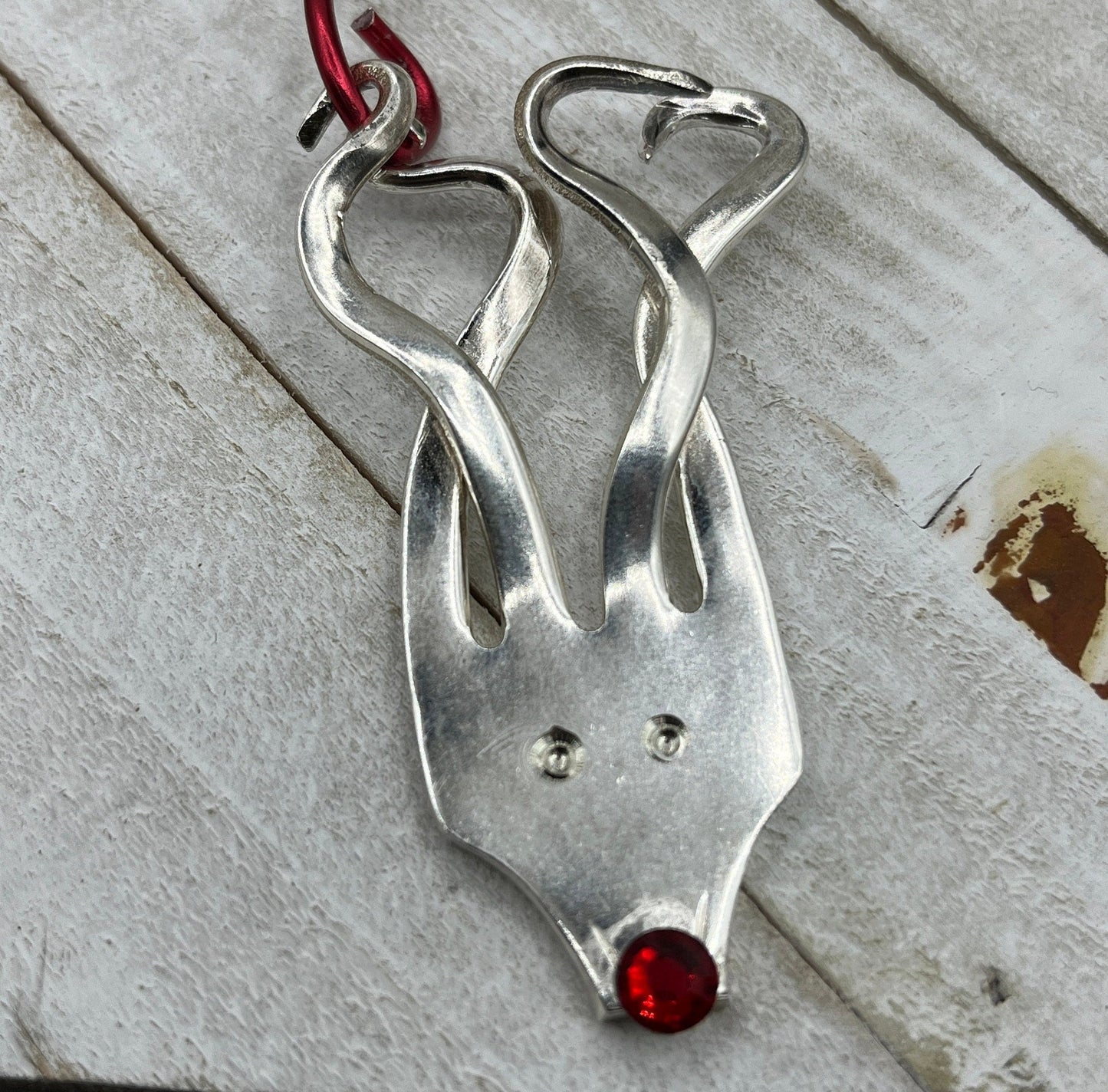 Fork Reindeer Christmas Tree Ornament Made from Antique Silver Plated Fork, Personalized Ornament, Custom Family Holiday Decoration, Rudolf