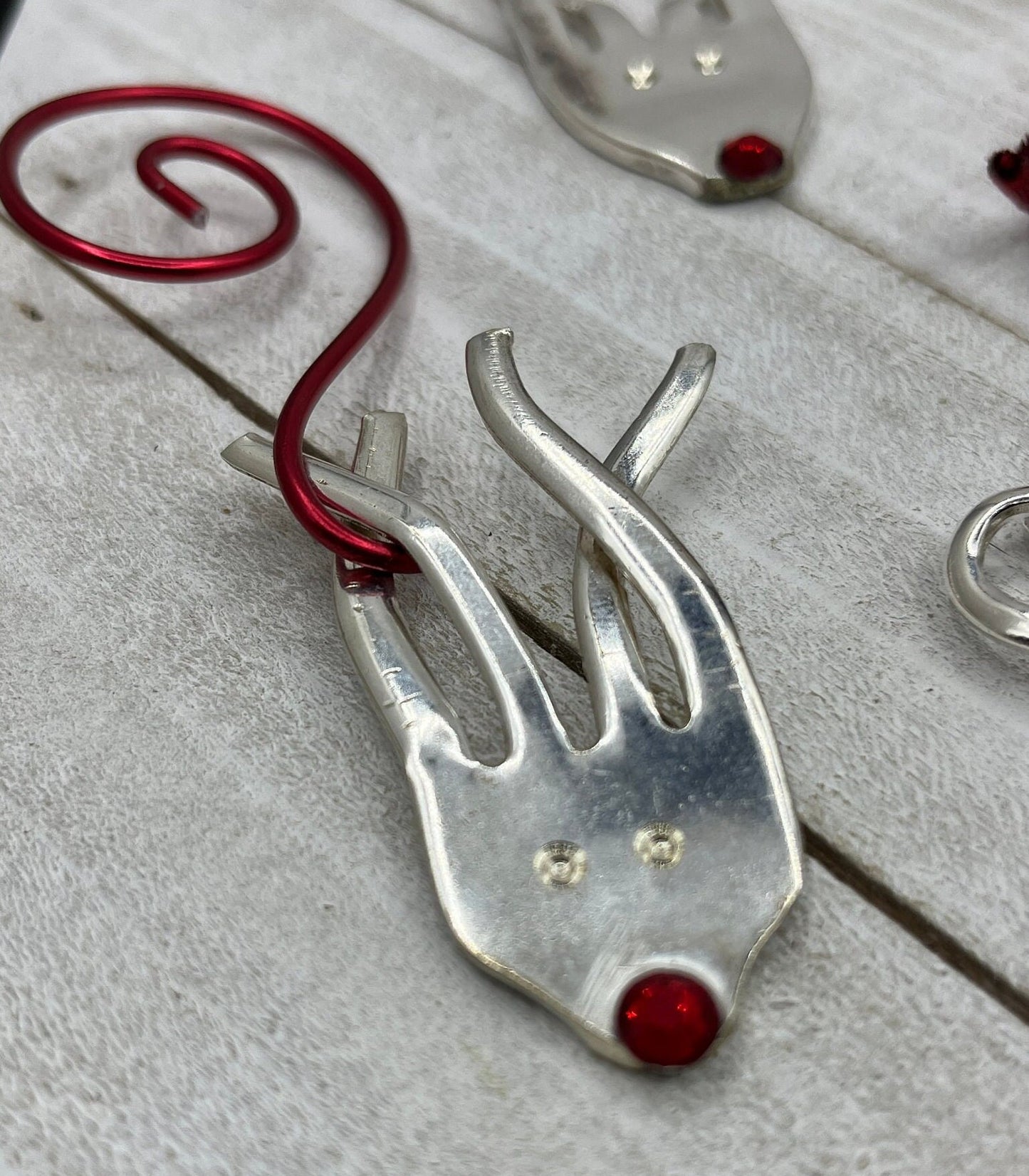 Fork Reindeer Christmas Tree Ornament Made from Antique Silver Plated Fork, Personalized Ornament, Custom Family Holiday Decoration, Rudolf