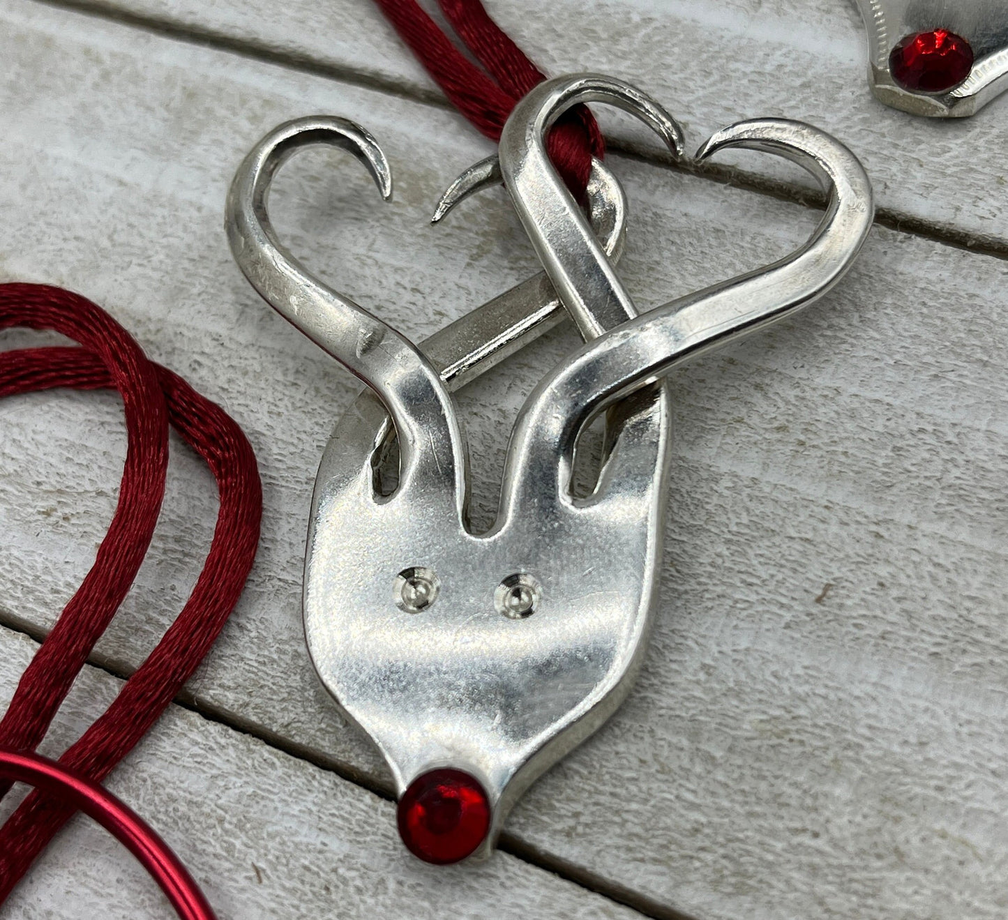 Fork Reindeer Christmas Tree Ornament Made from Antique Silver Plated Fork, Personalized Ornament, Custom Family Holiday Decoration, Rudolf
