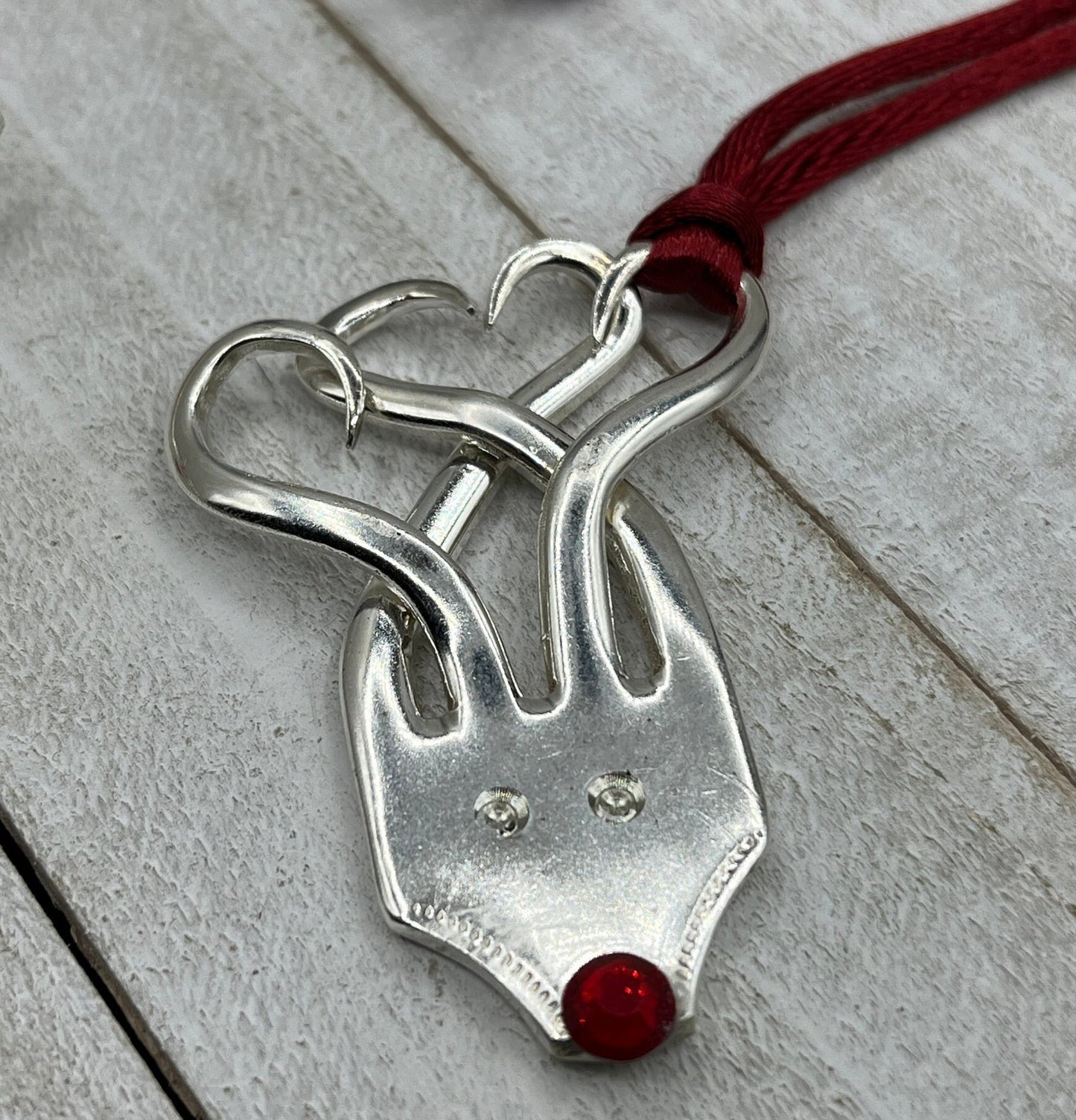 Fork Reindeer Christmas Tree Ornament Made from Antique Silver Plated Fork, Personalized Ornament, Custom Family Holiday Decoration, Rudolf