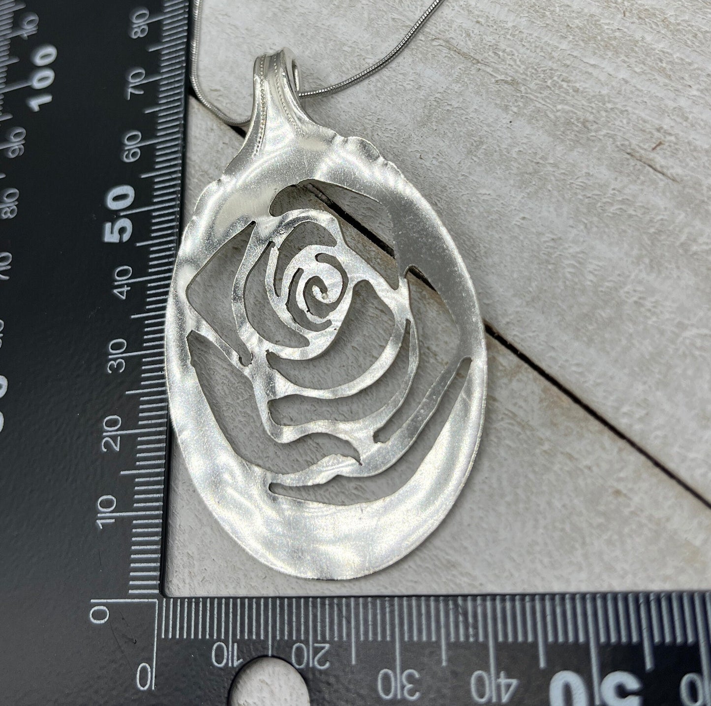 Flower Silver Necklace, Floral Rose Pendant Handmade from Repurposed Antique/Vintage Silverware, Silverware Jewelry, Unique gift for her