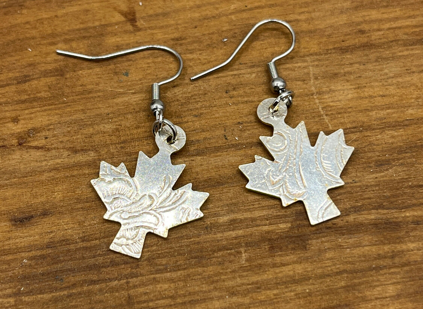 Maple Leaf Silver Earrings made from vintage silver plated trays, Silverware Jewelry, Unique Gift for her, Canadiana Jewelry, Nature Lover
