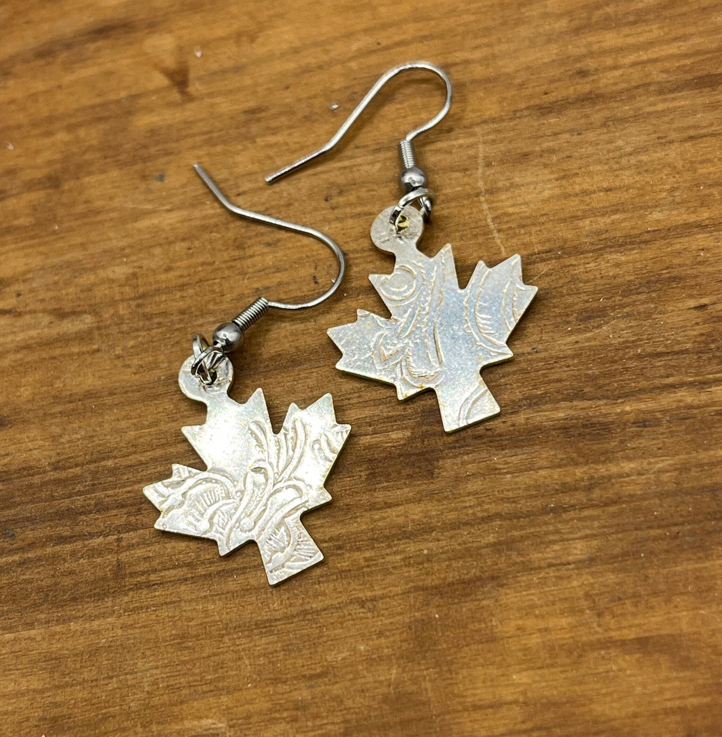 Maple Leaf Silver Earrings made from vintage silver plated trays, Silverware Jewelry, Unique Gift for her, Canadiana Jewelry, Nature Lover
