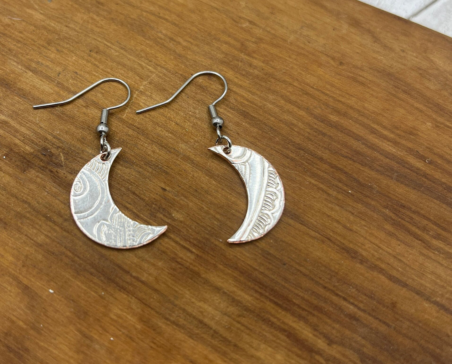 Silver Moon Earrings Made from Vintage Silver Plated Trays, Silverware Jewelry, Unique Gift for her, Silver Drop Earrings