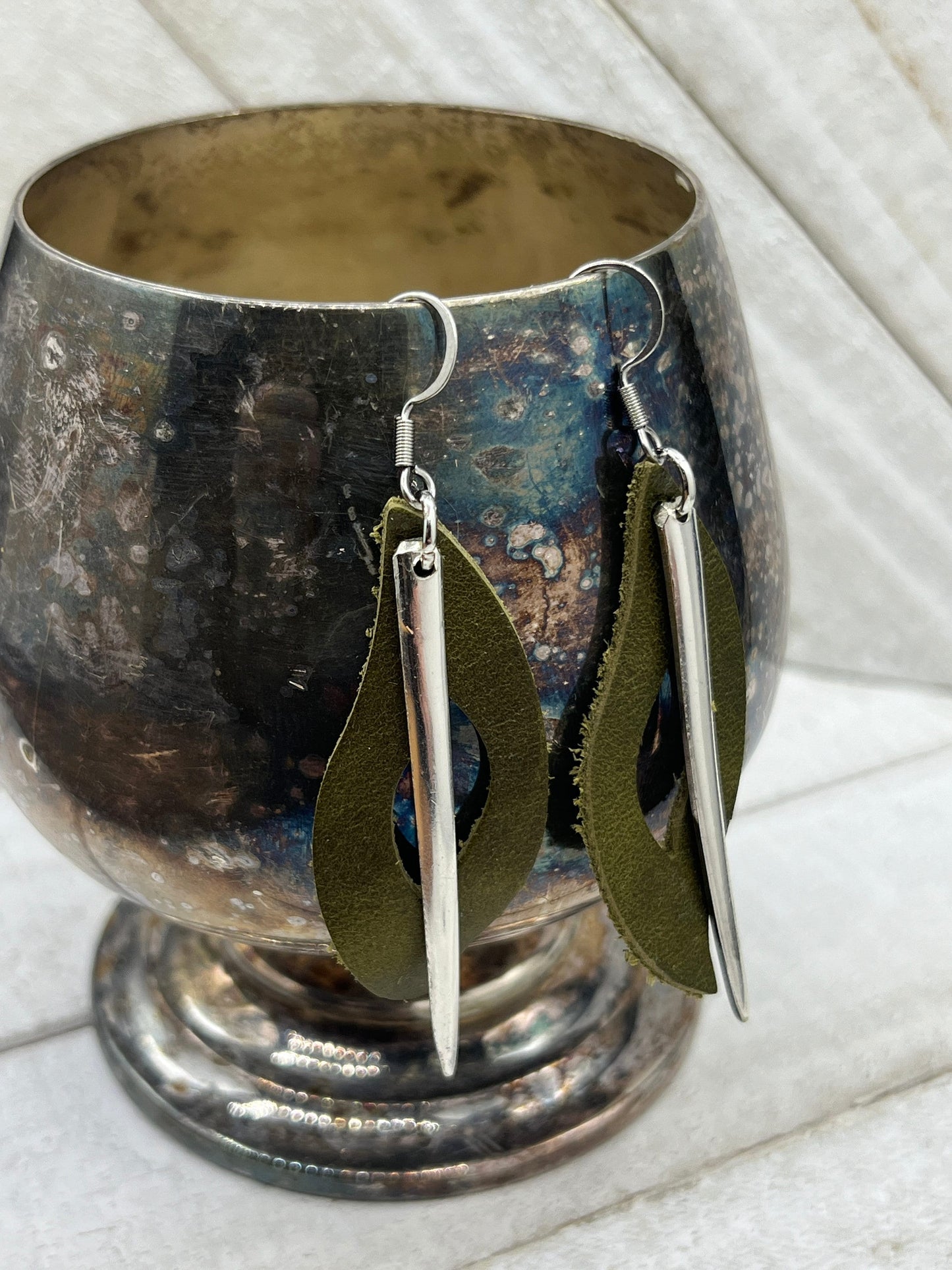 Silver and Leather Earrings Made from Antique Fork Tines and Repurposed Leather, Boho Style Jewelry Accessories