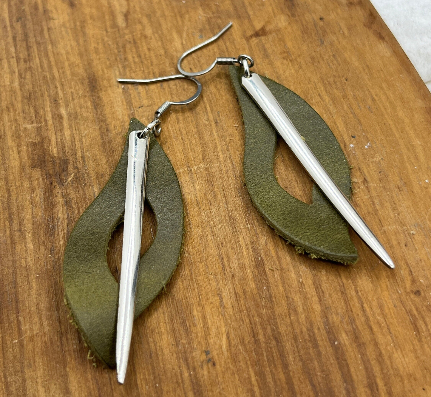 Silver and Leather Earrings Made from Antique Fork Tines and Repurposed Leather, Boho Style Jewelry Accessories