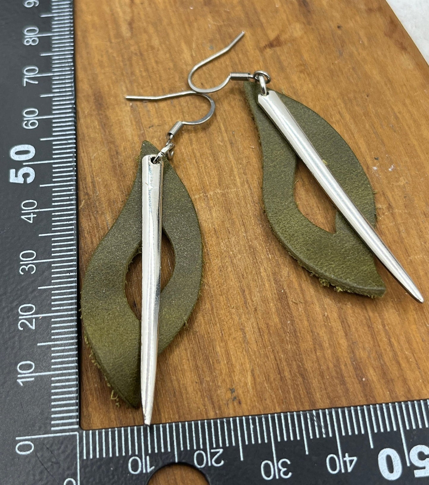 Silver and Leather Earrings Made from Antique Fork Tines and Repurposed Leather, Boho Style Jewelry Accessories