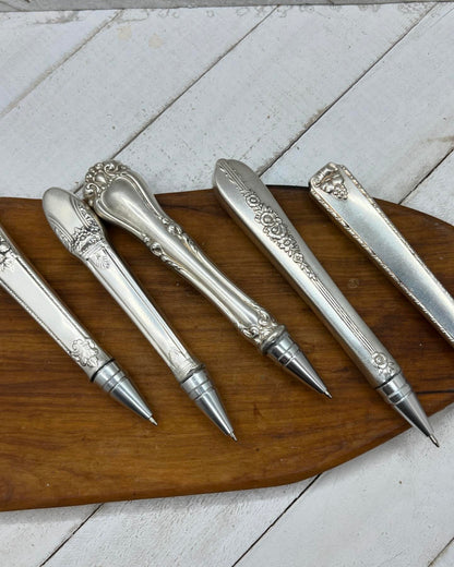 Silver pen made from antique hollow knife handles - Black ink - Reusable