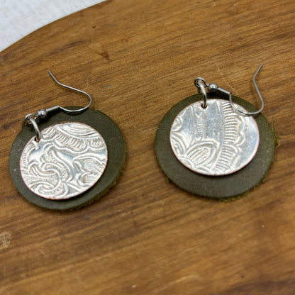 Leather Silver Tray Earrings