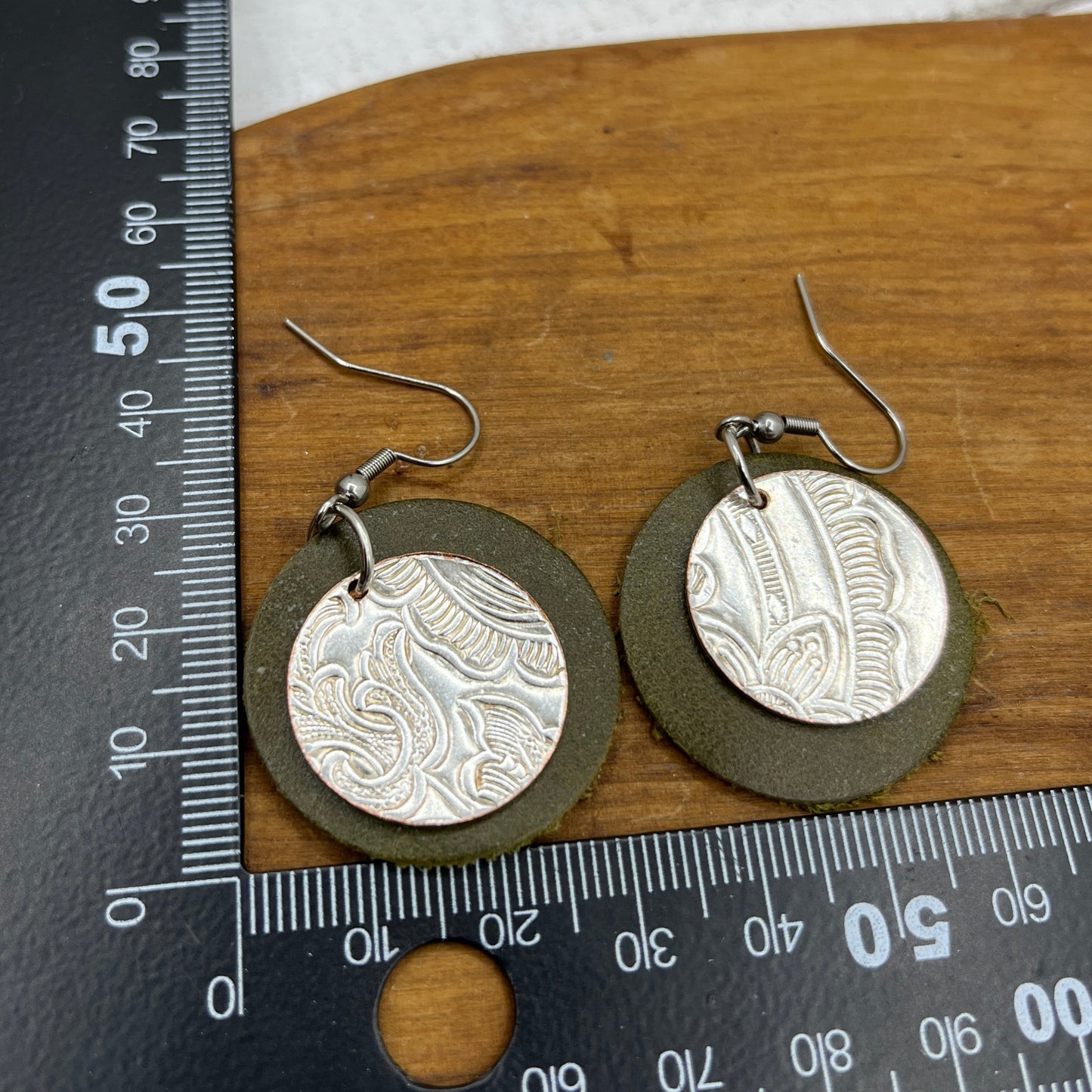 Leather Silver Tray Earrings