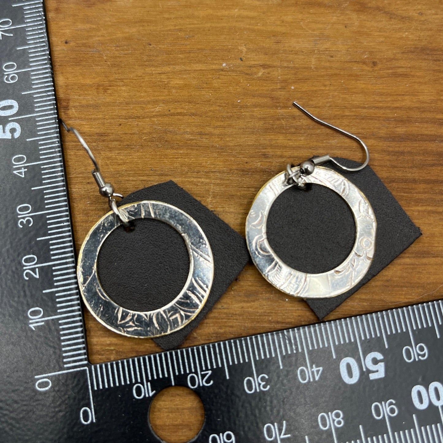 Leather Silver Tray Dangle, Drop Earrings