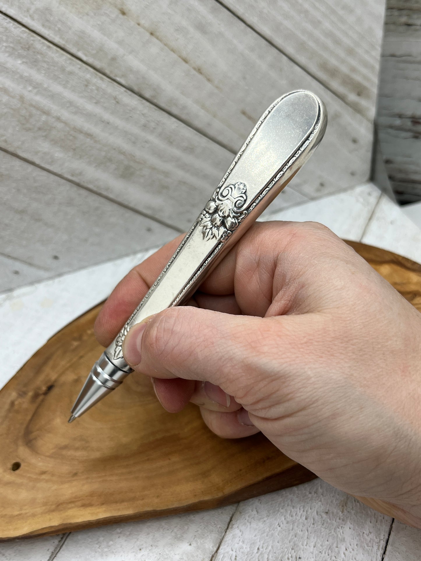 Silver pen made from antique hollow knife handles - Black Ink