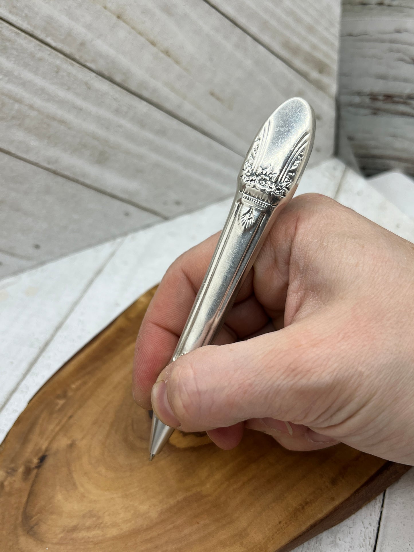 Silver pen made from antique hollow knife handles - Black ink - Reusable