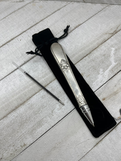 Silver pen made from antique hollow knife handles - Black ink - Reusable