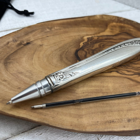 Silver pen made from antique hollow knife handles - Black ink - Reusable