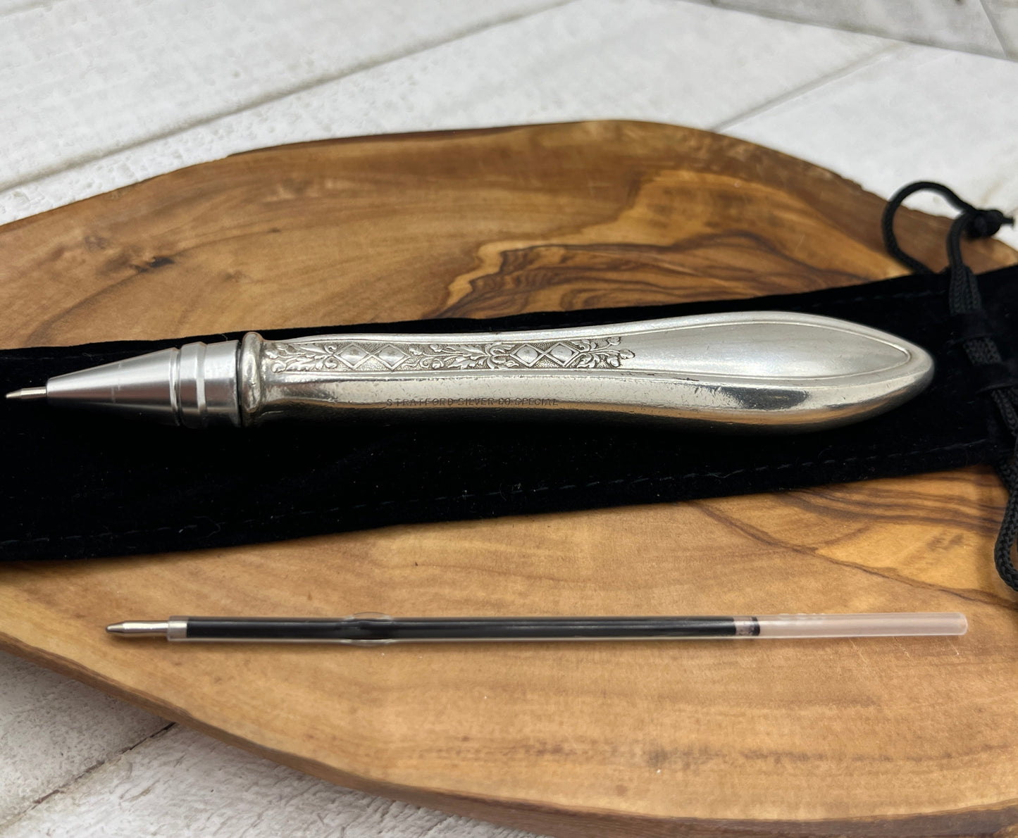 Silver pen made from antique hollow knife handles - Black ink - Reusable