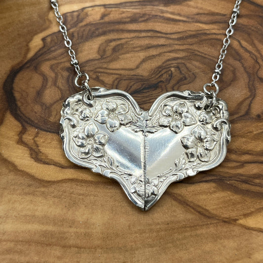 Silver Heart Pendant and Necklace Handmade from Vintage and Antique Silver Plated Spoon and Fork Ends