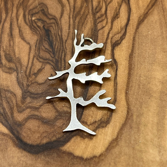 Silver Tree Pendant Hand Drawn and Cut from Vintage spoon bowl