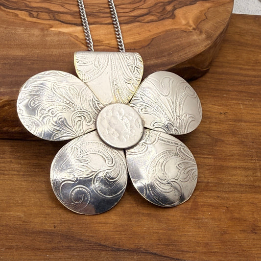 Large Silver Flower Pendant