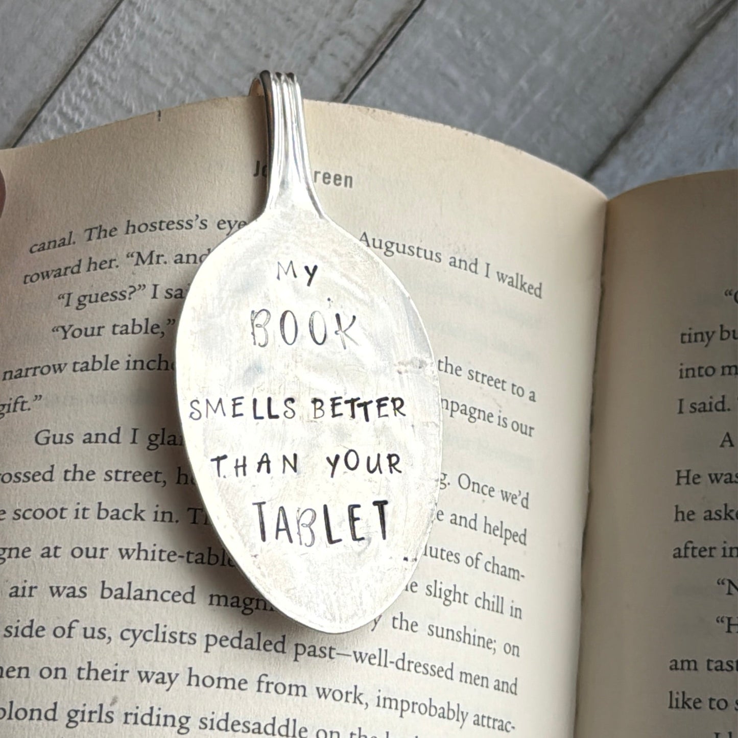 Hand Stamped Bookmark - My book smells better than your tablet