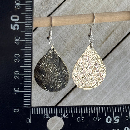 Silver Serving Tray Earrings Tear Drop