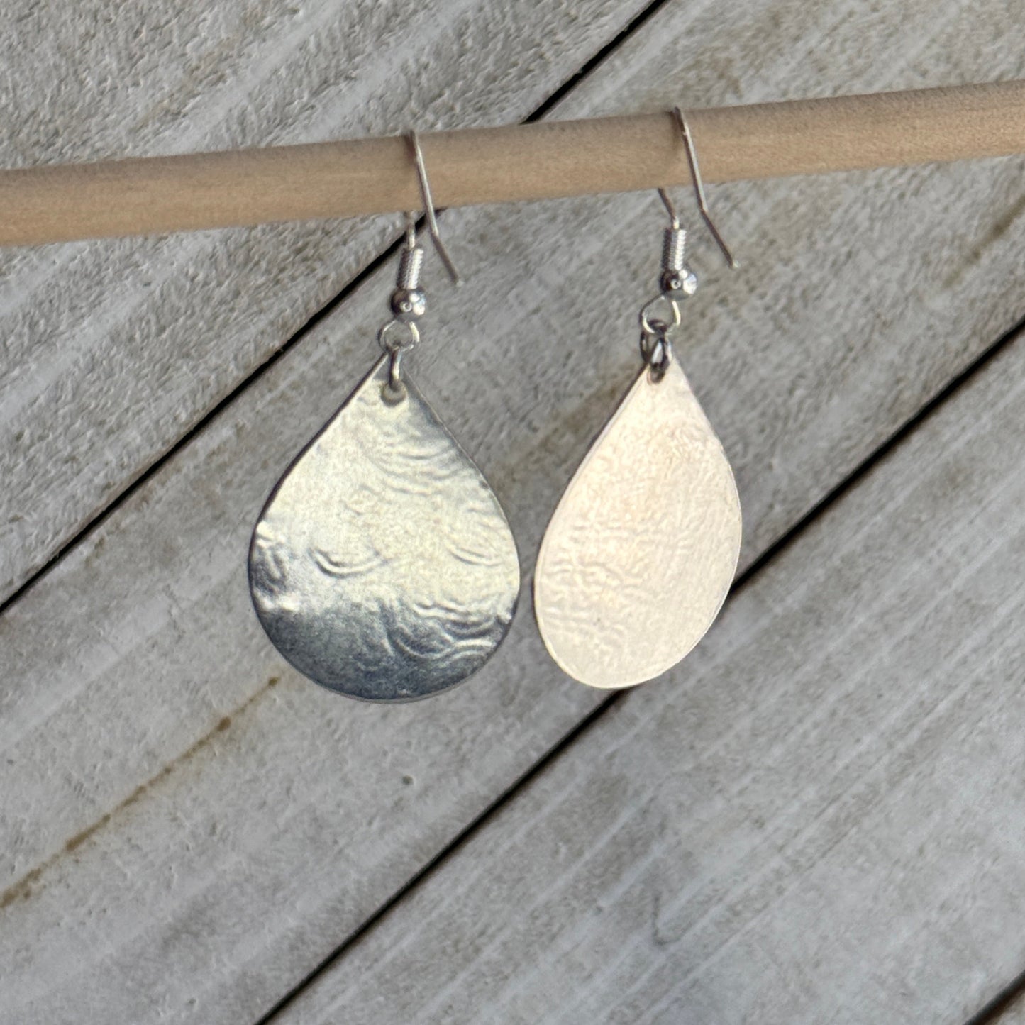 Silver Serving Tray Earrings Tear Drop