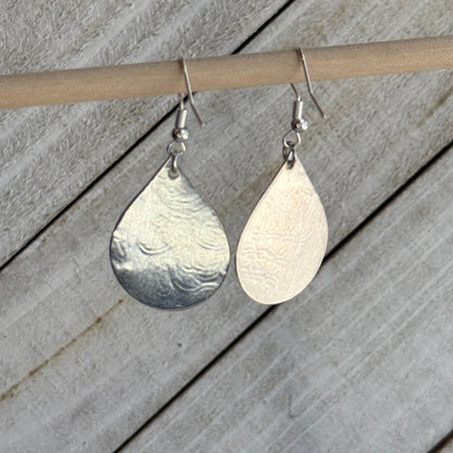 Silver Serving Tray Earrings Tear Drop