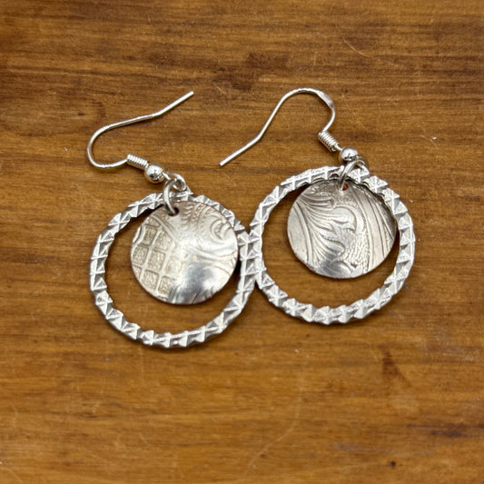 Silver Tray Earrings - Circle with hoop