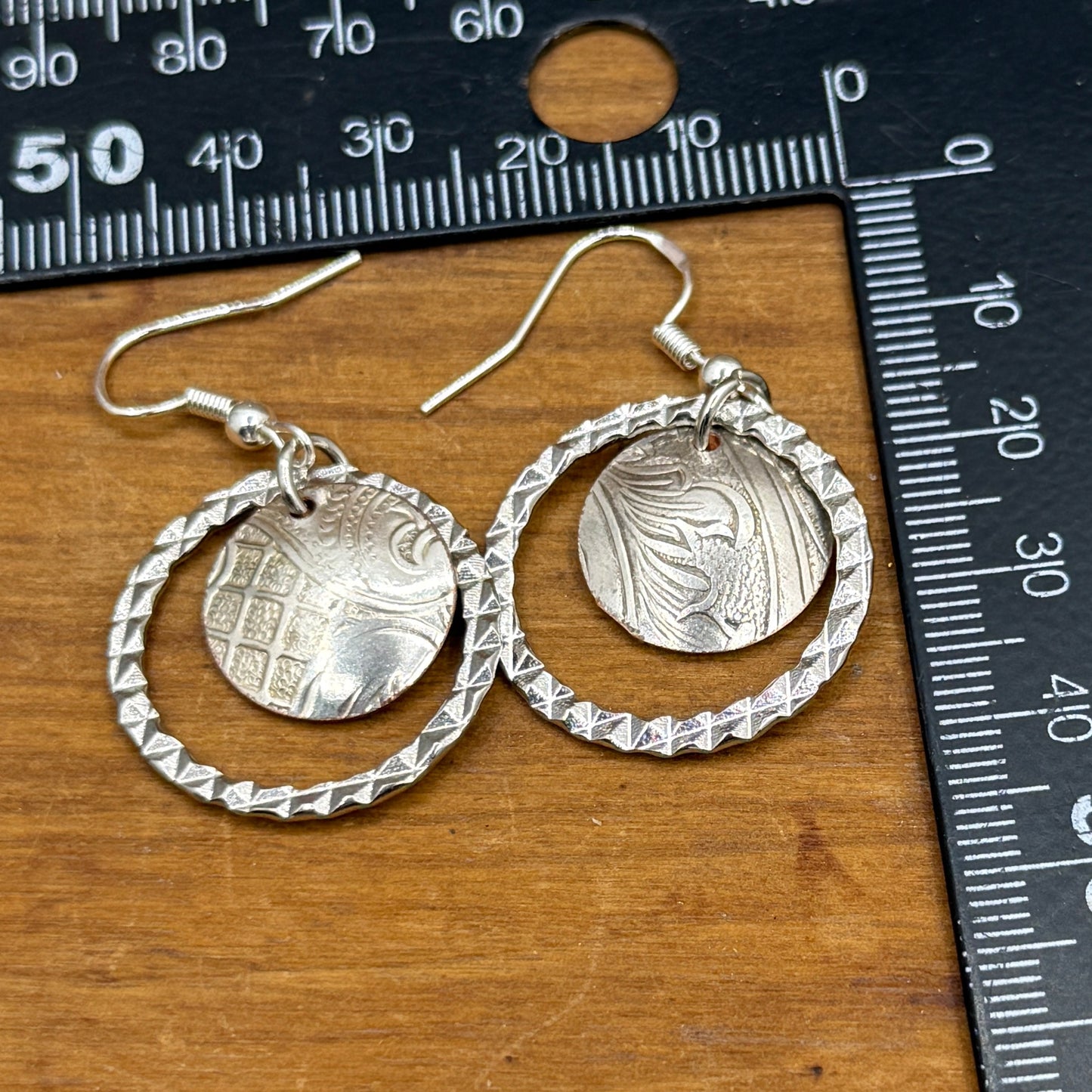 Silver Tray Earrings - Circle with hoop
