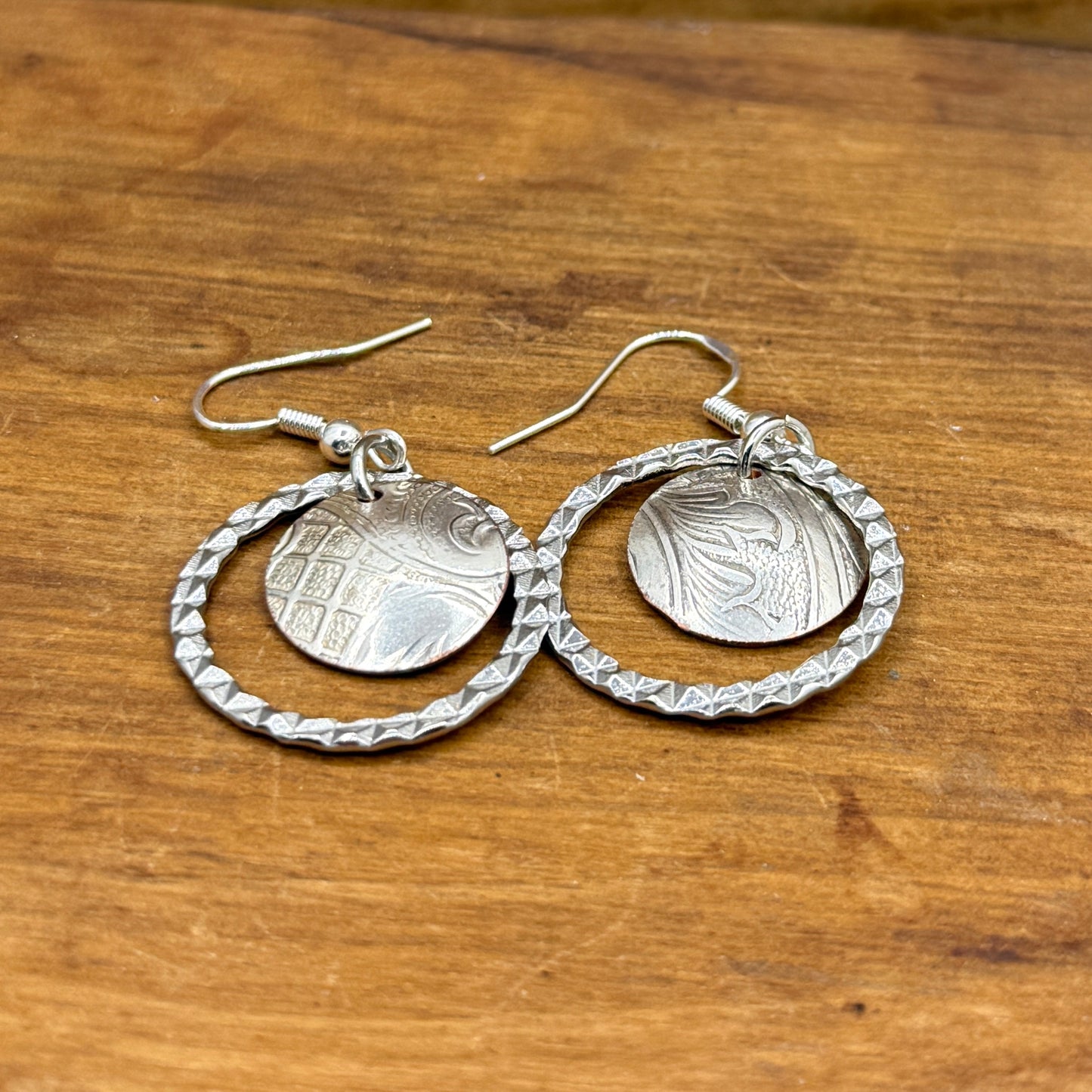 Silver Tray Earrings - Circle with hoop