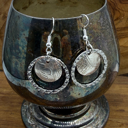Silver Tray Earrings - Circle with hoop