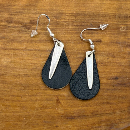 Silver Fork Tine and Leather Earrings