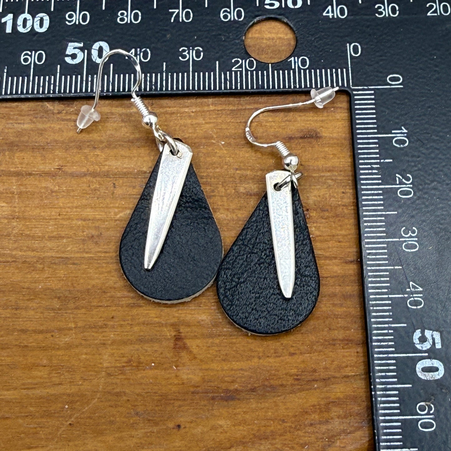 Silver Fork Tine and Leather Earrings