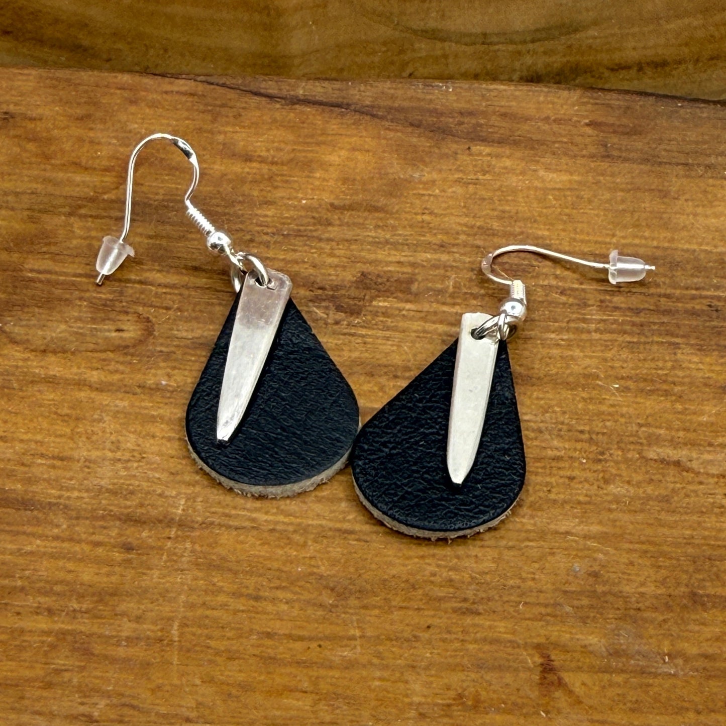 Silver Fork Tine and Leather Earrings