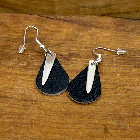 Silver Fork Tine and Leather Earrings