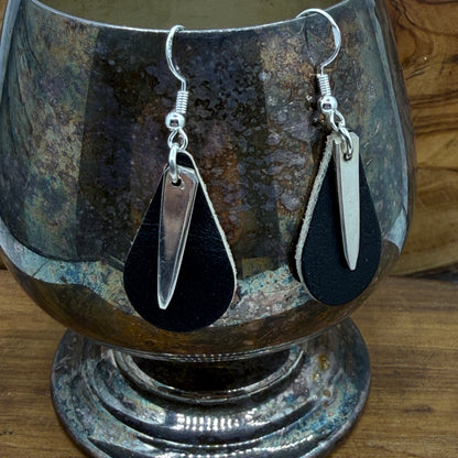 Silver Fork Tine and Leather Earrings