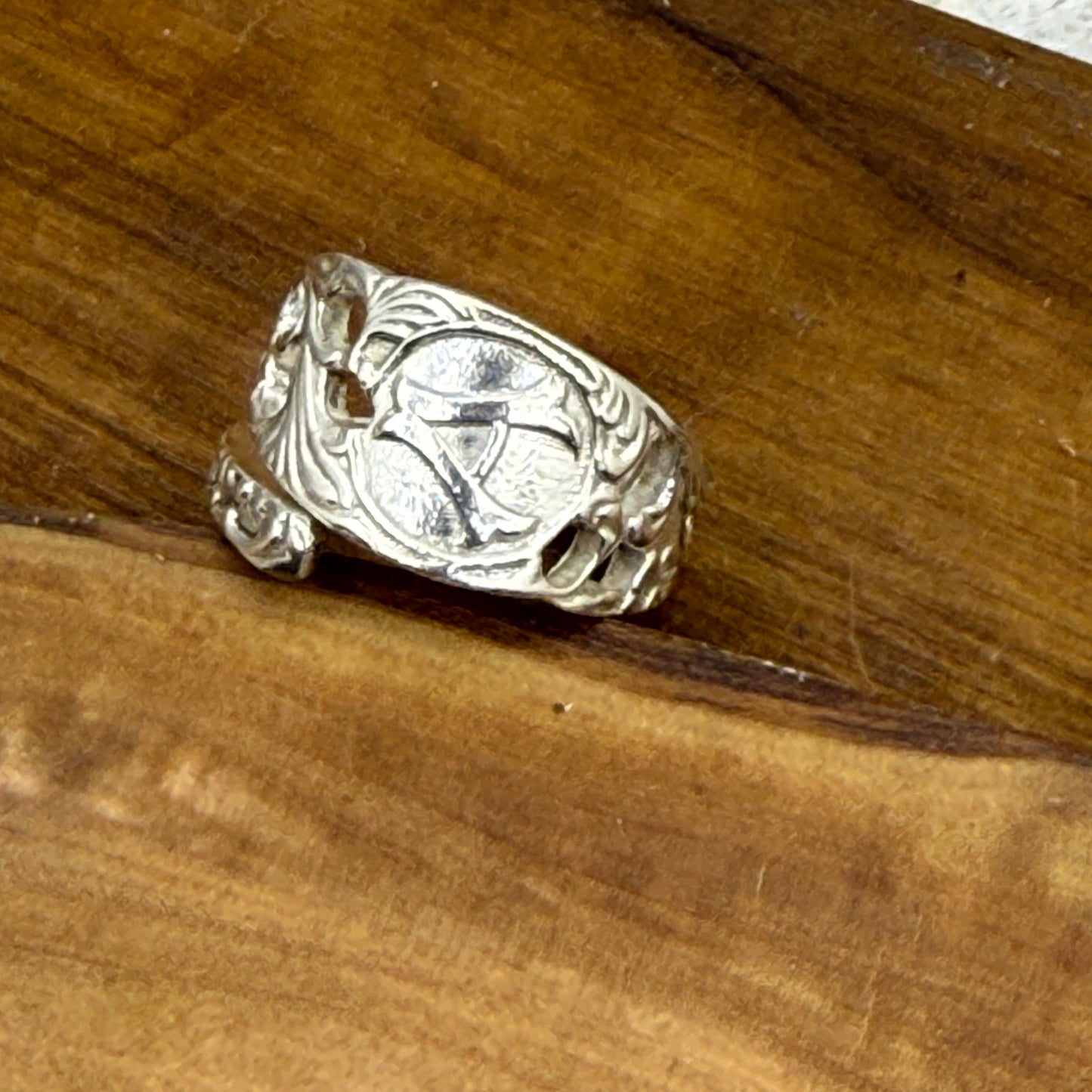 Souvenir Spoon Ring with "A" on it.