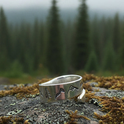 Serving Fork Tine Ring With Mountains and Trees