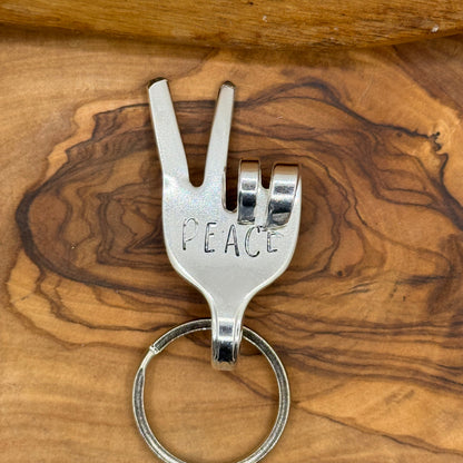 "Peace" Fork Keychain