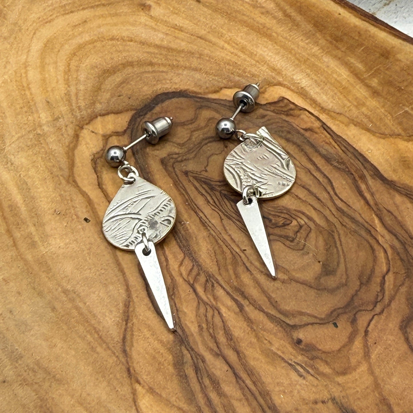Silver Tray and Fork Tine Earrings