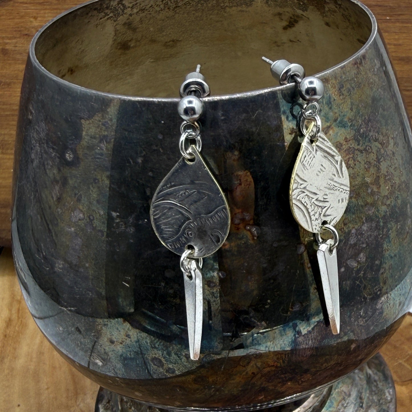 Silver Tray and Fork Tine Earrings