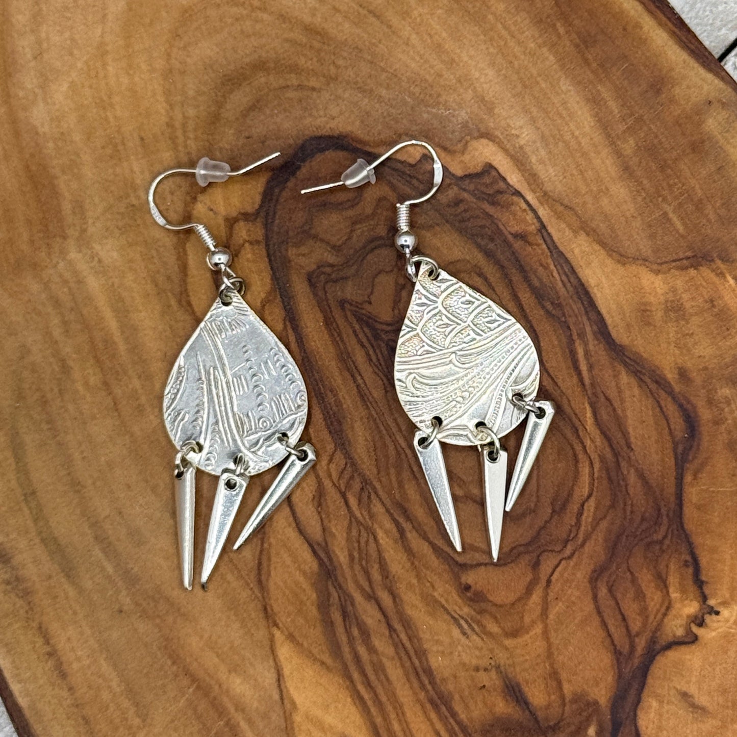 Silver Tray and Fork Tine Earrings