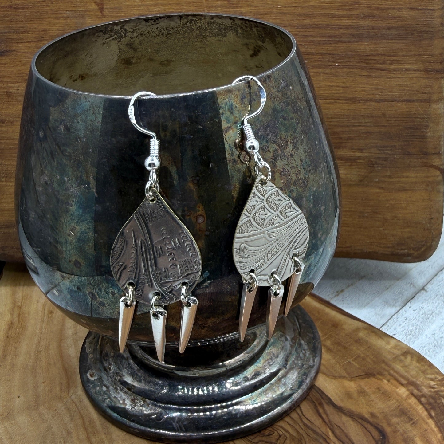 Silver Tray and Fork Tine Earrings