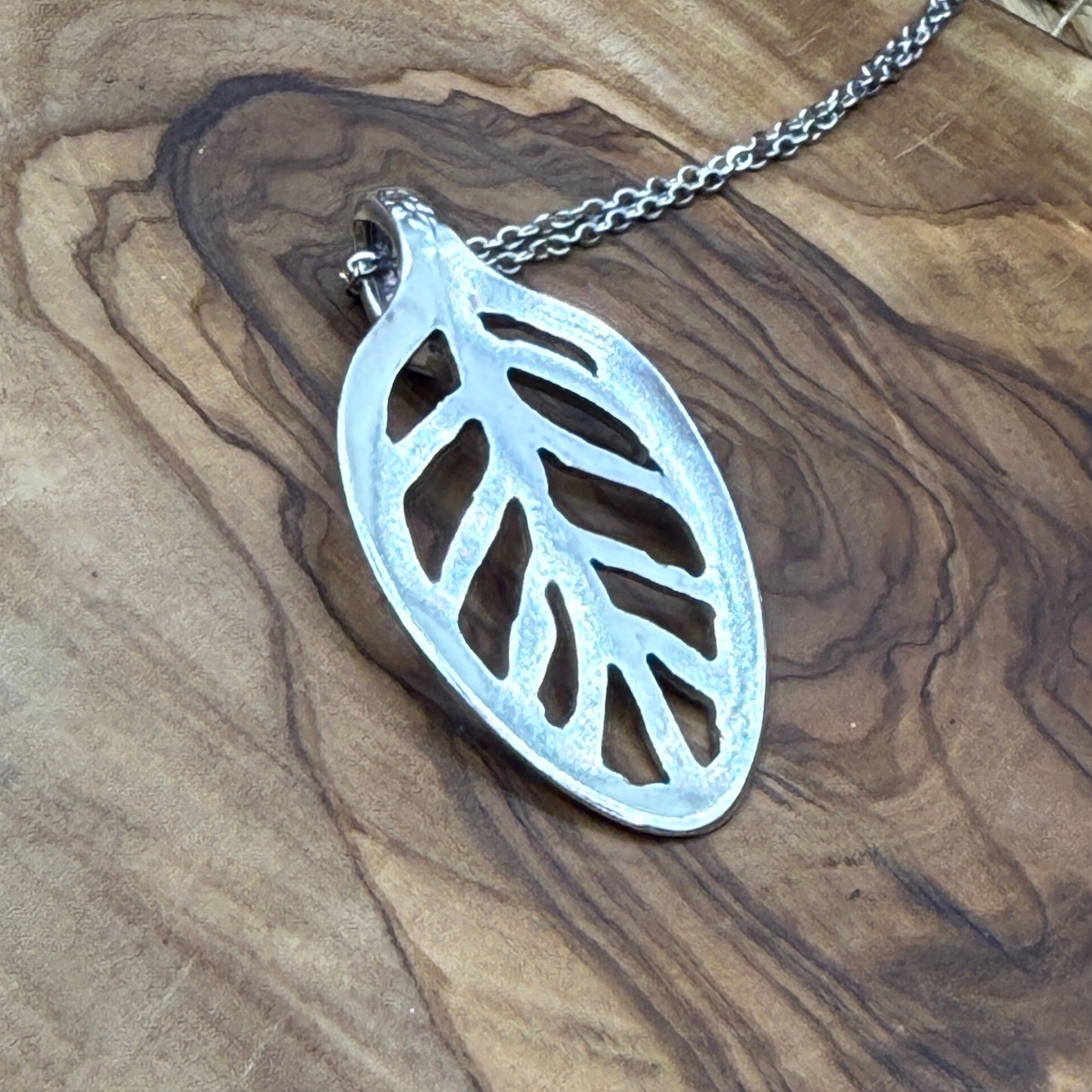Handcut Silver Leaf Pendant