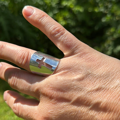 Silver Spoon Ring with Cross
